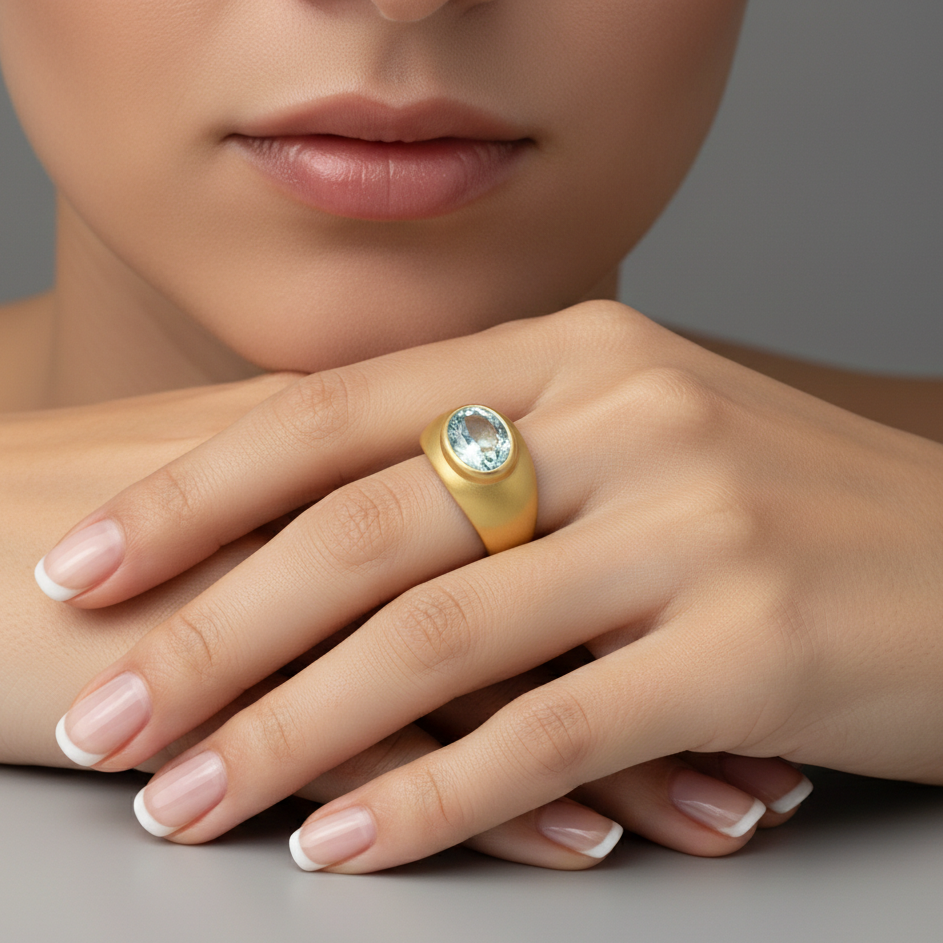 Beautiful 18k Gold Vermeil Aquamarine Ring featuring a stunning oval stone, perfect for birthdays and special occasions.