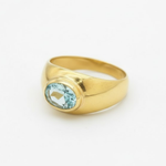 Elegant 18k Gold Vermeil ring with a radiant oval Aquamarine, symbolizes strength and ideal for daily wear and gifting.
