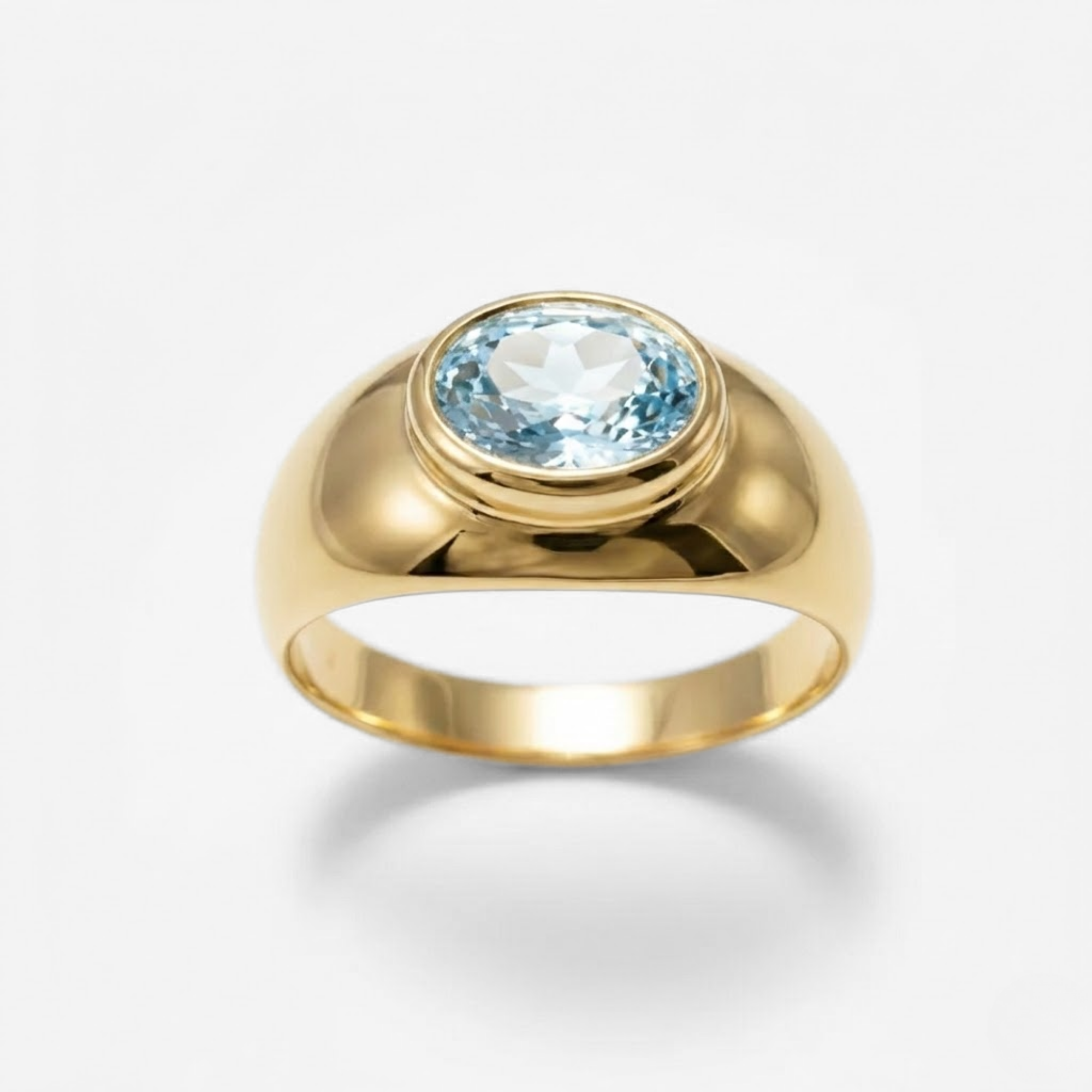Elegant 18k Gold Vermeil ring with a radiant oval Aquamarine, symbolizes strength and ideal for daily wear and gifting.