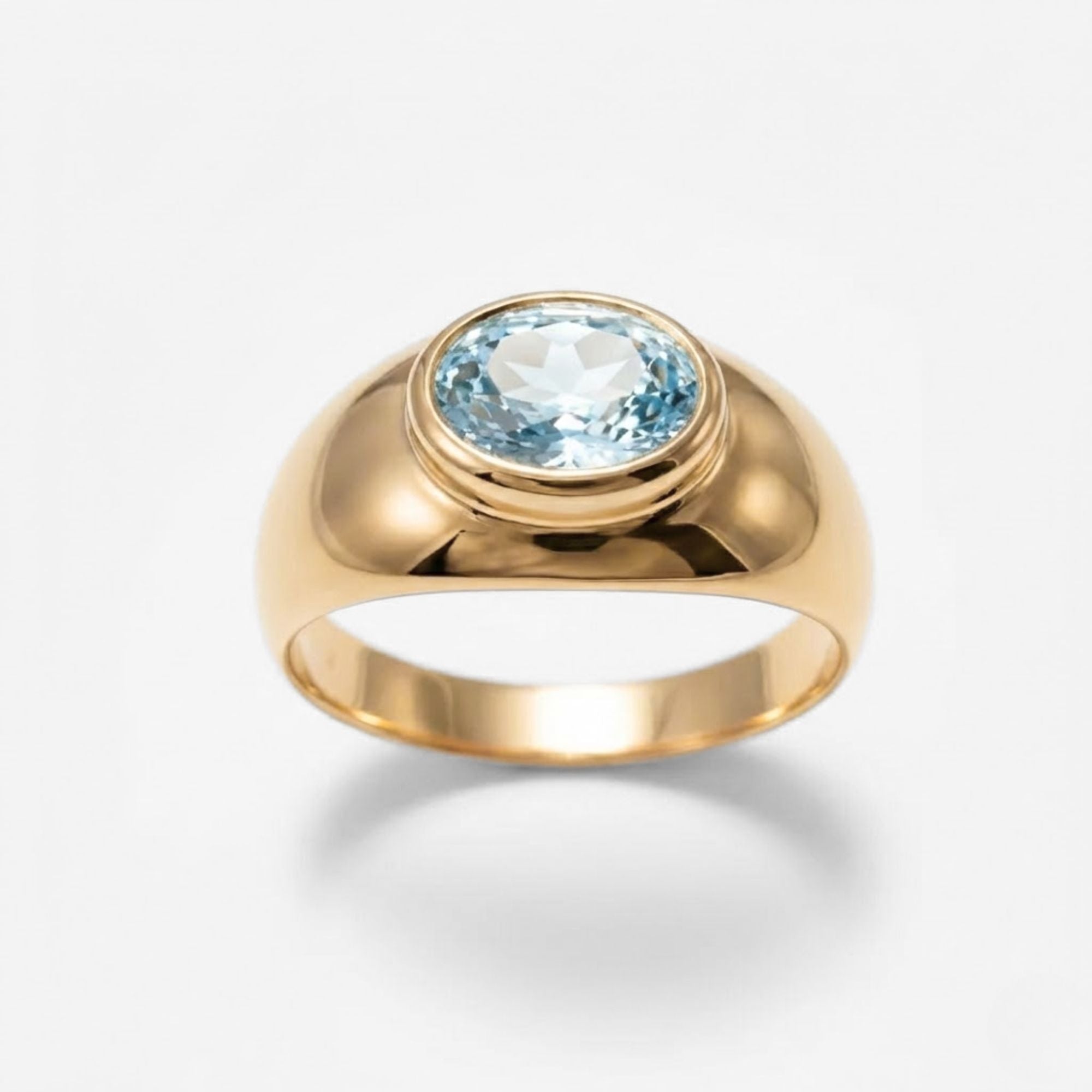 Elegant 18k Gold Vermeil ring with a radiant oval Aquamarine, symbolizes strength and ideal for daily wear and gifting.