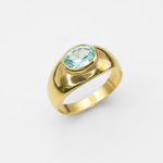 Created Aquamarine Ring made in 18k Gold Vermeil with Oval Created Blue Aquamarine in Bezel setting, March Birthstone gift idea, symbolizes courage & good luck, ideal for everyday wear and perfect for birthday gifting and special occasions.