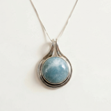 Aquamarine Necklace - Real Aquamarine Pendant - Large Round Aqua Necklace