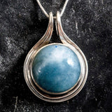 Aquamarine Necklace - Real Aquamarine Pendant - Large Round Aqua Necklace