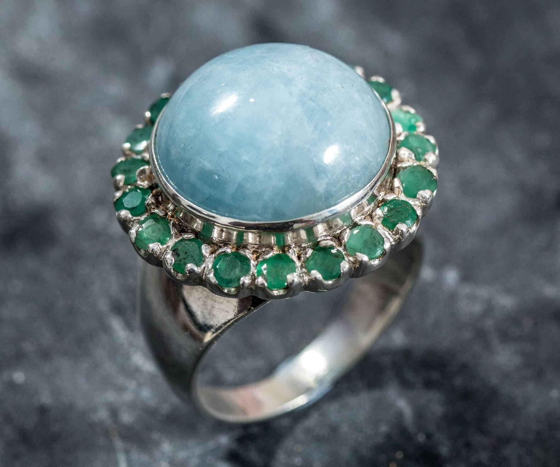 Natural Aquamarine Ring made in 925 Sterling Silver with Round Natural Blue Aquamarine in Halo setting, March Birthstone gift idea, symbolizes courage & good luck, ideal for everyday wear and perfect for birthday gifting and special occasions.