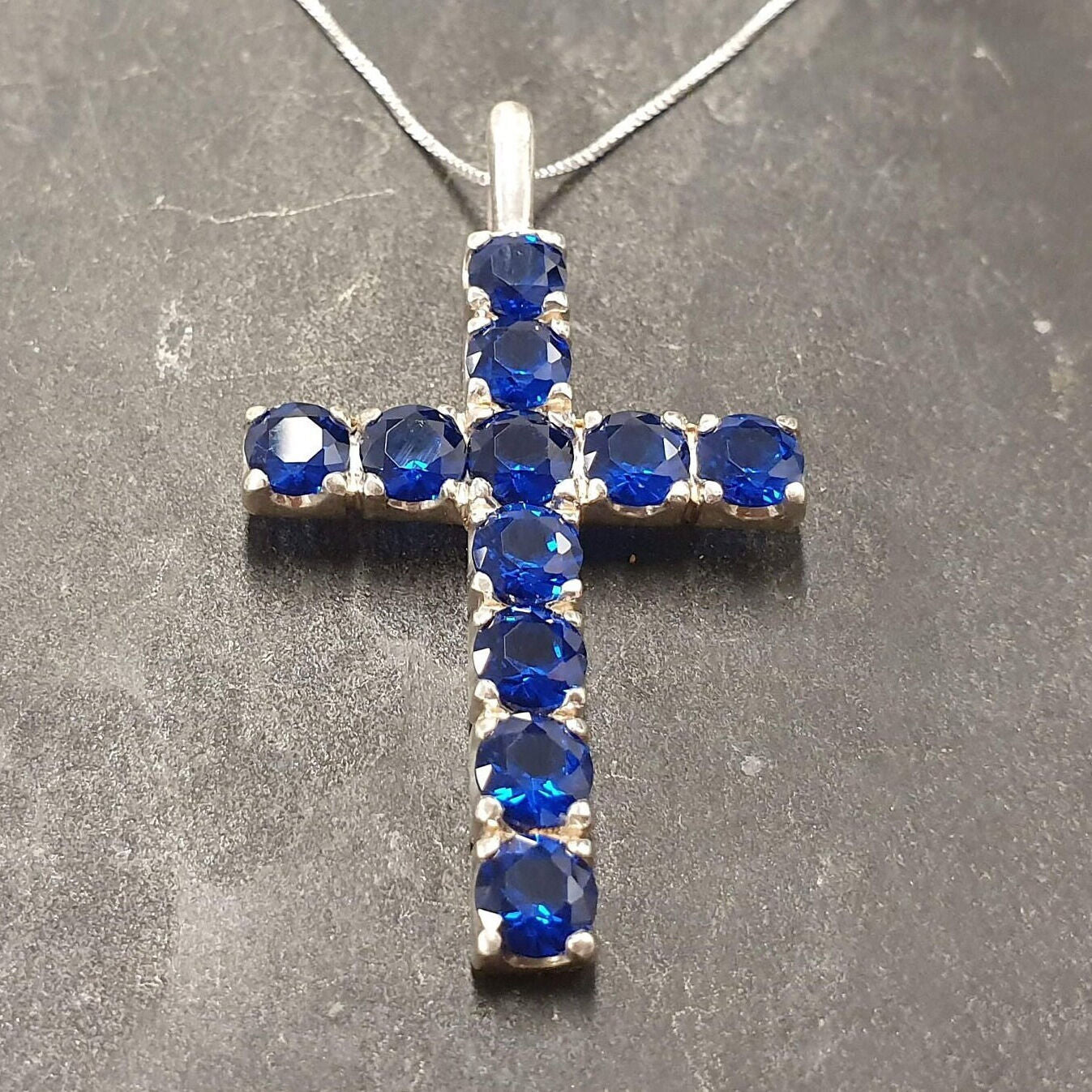 Stunning 925 Sterling Silver Created Sapphire Pendant with blue sapphire, a timeless accessory for everyday elegance and birthdays.