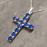 Sapphire Cross Pendant - Blue Cross Necklace - Statement Cross Necklace