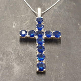 Sapphire Cross Pendant - Blue Cross Necklace - Statement Cross Necklace