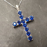 Sapphire Cross Pendant - Blue Cross Necklace - Statement Cross Necklace