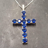 Sapphire Cross Pendant - Blue Cross Necklace - Statement Cross Necklace