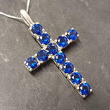 Sapphire Cross Pendant - Blue Cross Necklace - Statement Cross Necklace