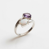Natural Australian Opal Ring made in 925 Sterling Silver with Natural White Australian Opal in Two-Stone setting, October Birthstone gift idea, symbolizes hope, purity, and truth, ideal for everyday wear and perfect for birthday gifting and special occasions.