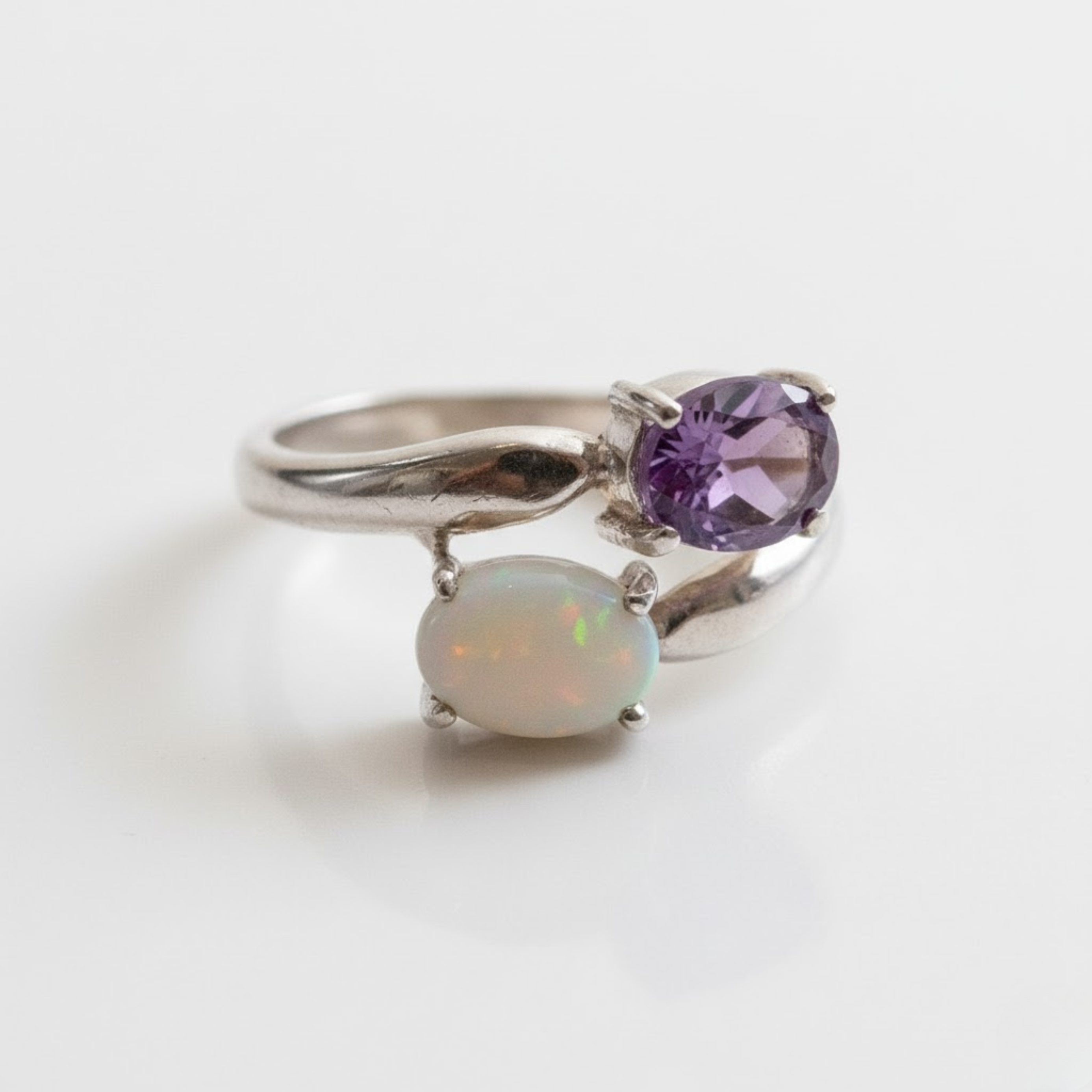 Charming 925 Sterling Silver ring with dual Australian opals, a thoughtful gift for those born in October and special moments.