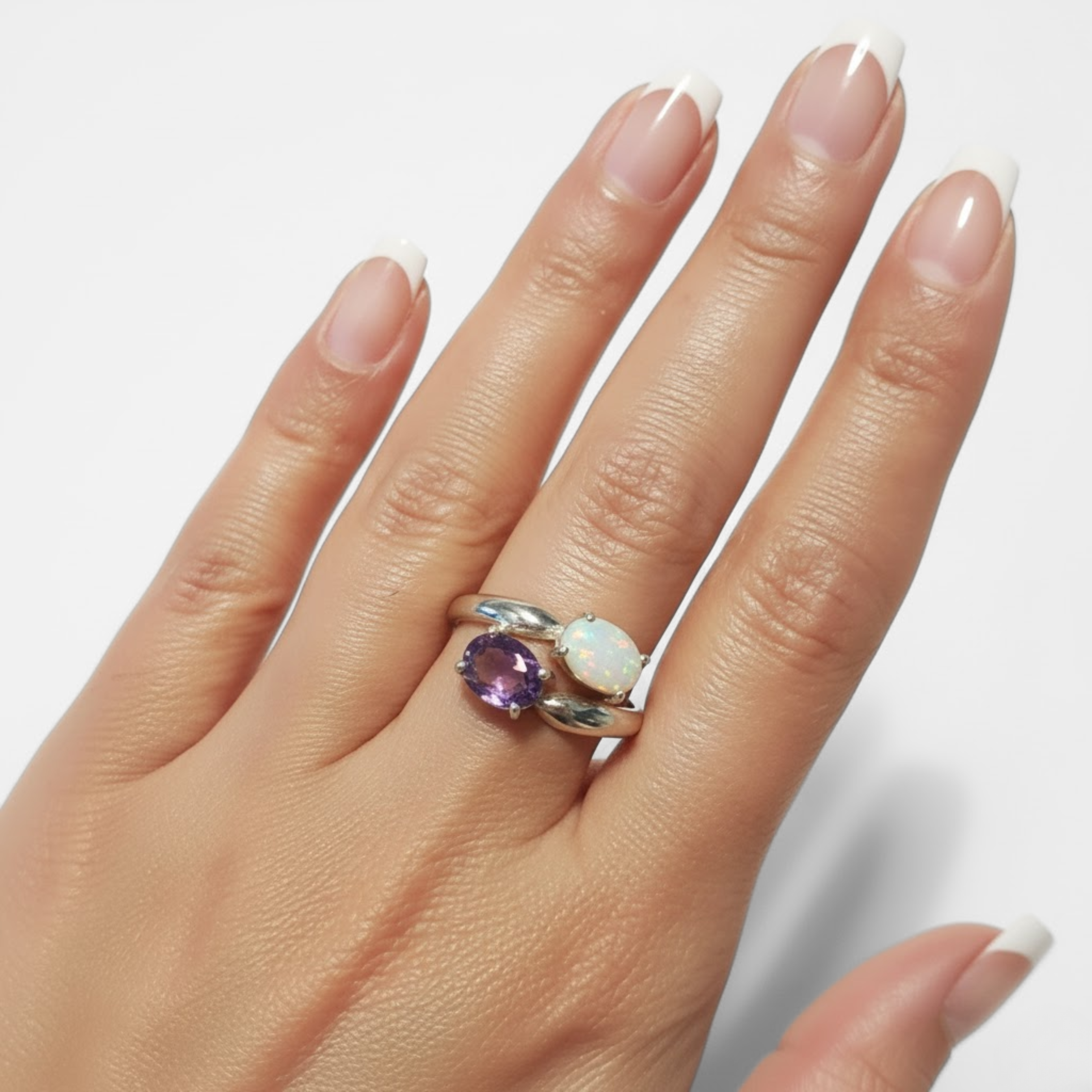 Stunning 925 Sterling Silver ring with two vibrant Australian opals, a meaningful gift for October birthdays and everyday wear.