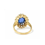 Gorgeous 18k Gold Vermeil Ring showcasing an Oval Blue Sapphire in Halo, a timeless piece for special moments and everyday style.