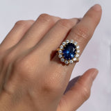 Elegant 18k Gold Vermeil Sapphire Ring featuring an Oval Blue Sapphire in a Halo setting, perfect for birthdays and special occasions.