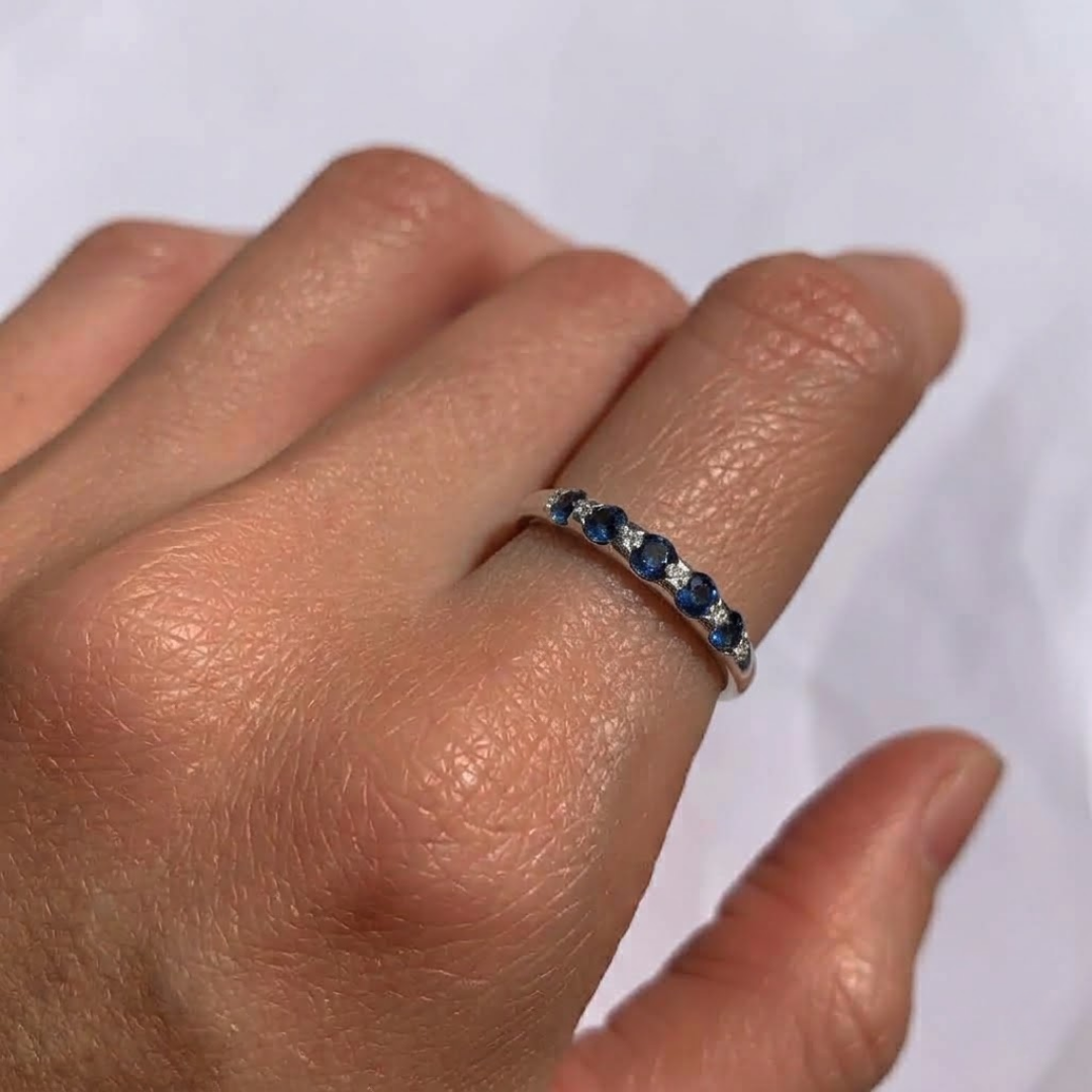 925 Sterling Silver Natural Sapphire Ring featuring a Round Blue Sapphire, a timeless gift for September birthdays and special occasions.