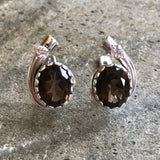 Smoky Topaz Earrings - Brown Diamond Earrings - Vintage Teardrop Earrings