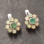 Emerald Earrings, Opal Earrings, Natural Emerald, Natural Opal, October Birthstone, Flower Earrings, Vintage Opal Studs, Floral Earrings