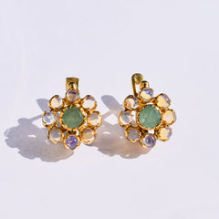 Natural Emerald Earrings made in 18k Gold Vermeil with Round Natural Green Emerald in Cluster setting, May Birthstone gift idea, symbolizes growth, harmony, and deep emotional healing, ideal for everyday wear and perfect for birthday gifting and special occasions.