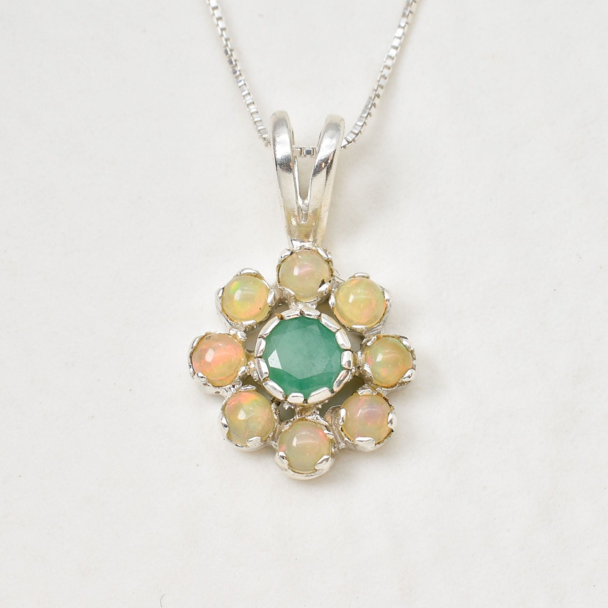 Natural Emerald Pendant made in 925 Sterling Silver with Round Natural Green Emerald in Cluster setting, May Birthstone gift idea, symbolizes growth, harmony, and deep emotional healing, ideal for everyday wear and perfect for birthday gifting and special occasions.