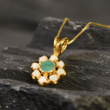 Flower Pendant, Natural Emerald, Natural Opal, Vintage Pendant, Dainty Necklace, October and May Birthstone, Daisy Pendant, Silver Pendant(1)