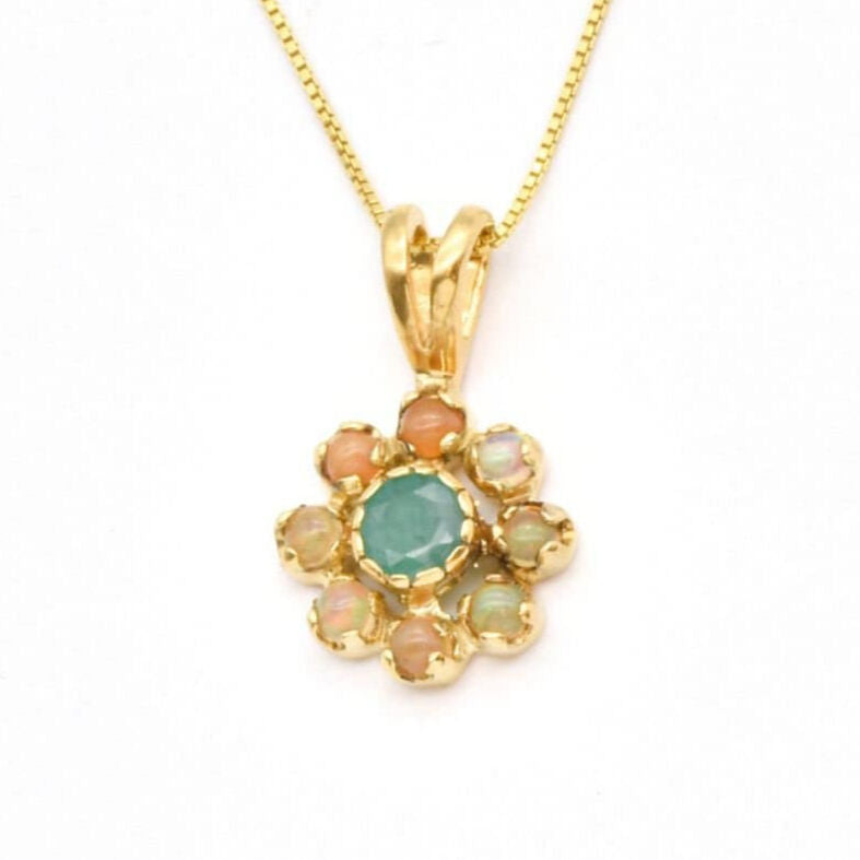 Natural Emerald Pendant made in 18k Gold Vermeil with Round Natural Green Emerald in Cluster setting, May Birthstone gift idea, symbolizes growth, harmony, and deep emotional healing, ideal for everyday wear and perfect for birthday gifting and special occasions.