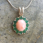 Emerald Pendant, Natural Emerald, Natural Coral, Coral Pendant, Pink Coral, May Birthstone, Angel Skin Coral, Vintage Pendant, Victorian