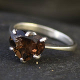 Solitaire Heart Ring - Natural Smoky Topaz, Heart Engagement Ring