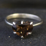 Solitaire Heart Ring - Natural Smoky Topaz, Heart Engagement Ring