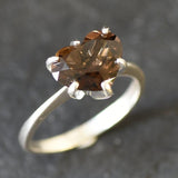 Solitaire Heart Ring - Natural Smoky Topaz, Heart Engagement Ring