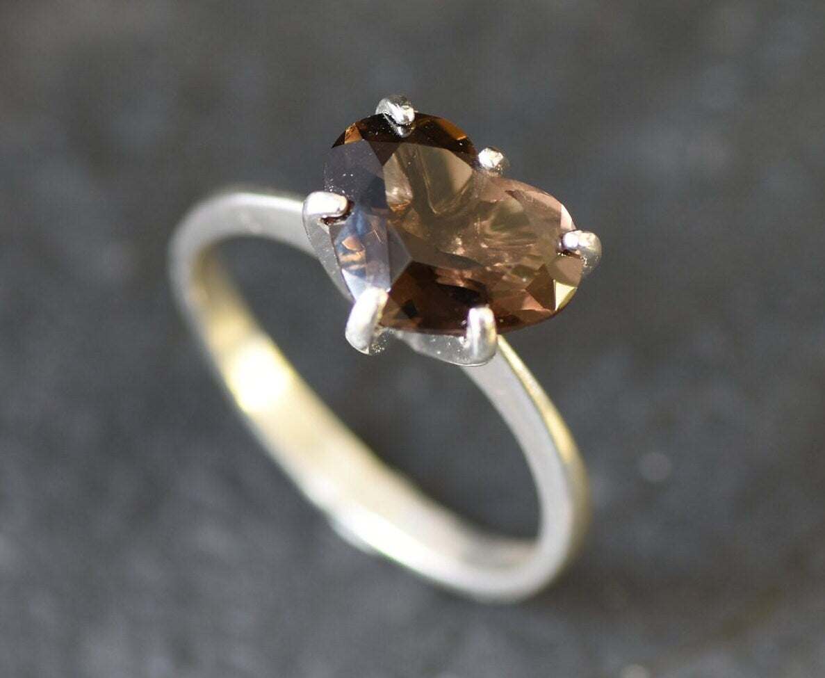 Heart Stone Ring, Natural Smoky Topaz, Brown Heart Ring, Proposal Ring, Promise Ring, Smoky Topaz Ring, Heart Shape Ring, Solid Silver Ring