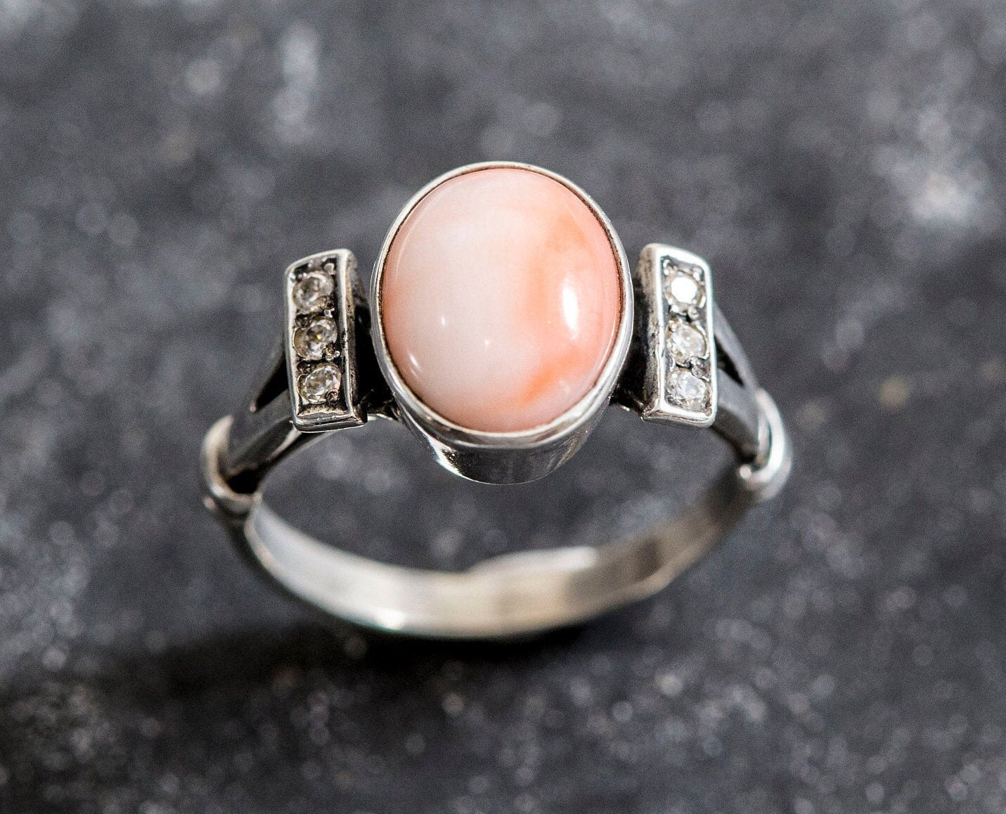 Angel Skin Coral, Large Coral Ring, Natural Coral, March Birthstone, Pink Coral, Vintage Rings, Pink Ring, Vintage Coral Ring, Solid Silver