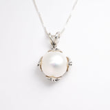 Gold Pearl Pendant - Natural White Pearl - Gold Leaf Pendant