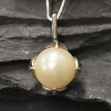 White Pearl Pendant - Bridal Pearl Necklace - Vintage Leaf Necklace