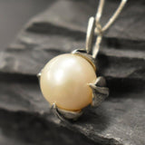 White Pearl Pendant - Bridal Pearl Necklace - Vintage Leaf Necklace