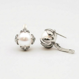 Gold Pearl Earrings - Natural Pearl Leaf Earrings, White Pearl Studs