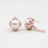 Gold Pearl Earrings - Natural Pearl Leaf Earrings, White Pearl Studs