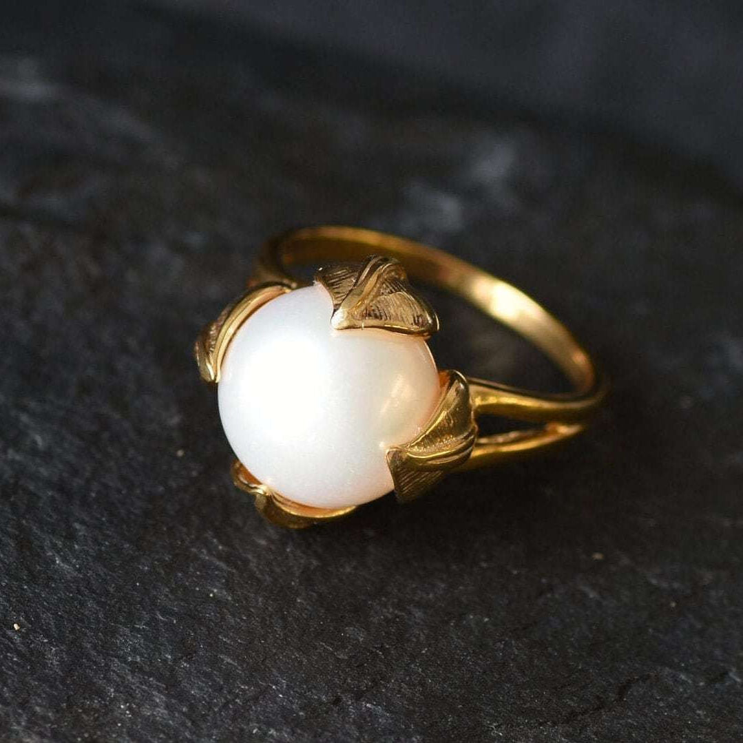 Leaf Ring, White Pearl Ring, Natural Pearl, Natural Pearl Ring, Flower Pearl Ring, June Birthstone, Solid Silver Ring, 925 Silver Ring(1)