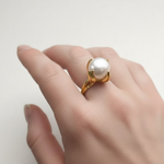 Chic 18k Gold Vermeil ring with Natural White Pearl, represents purity; a thoughtful gift for June birthdays and special moments.