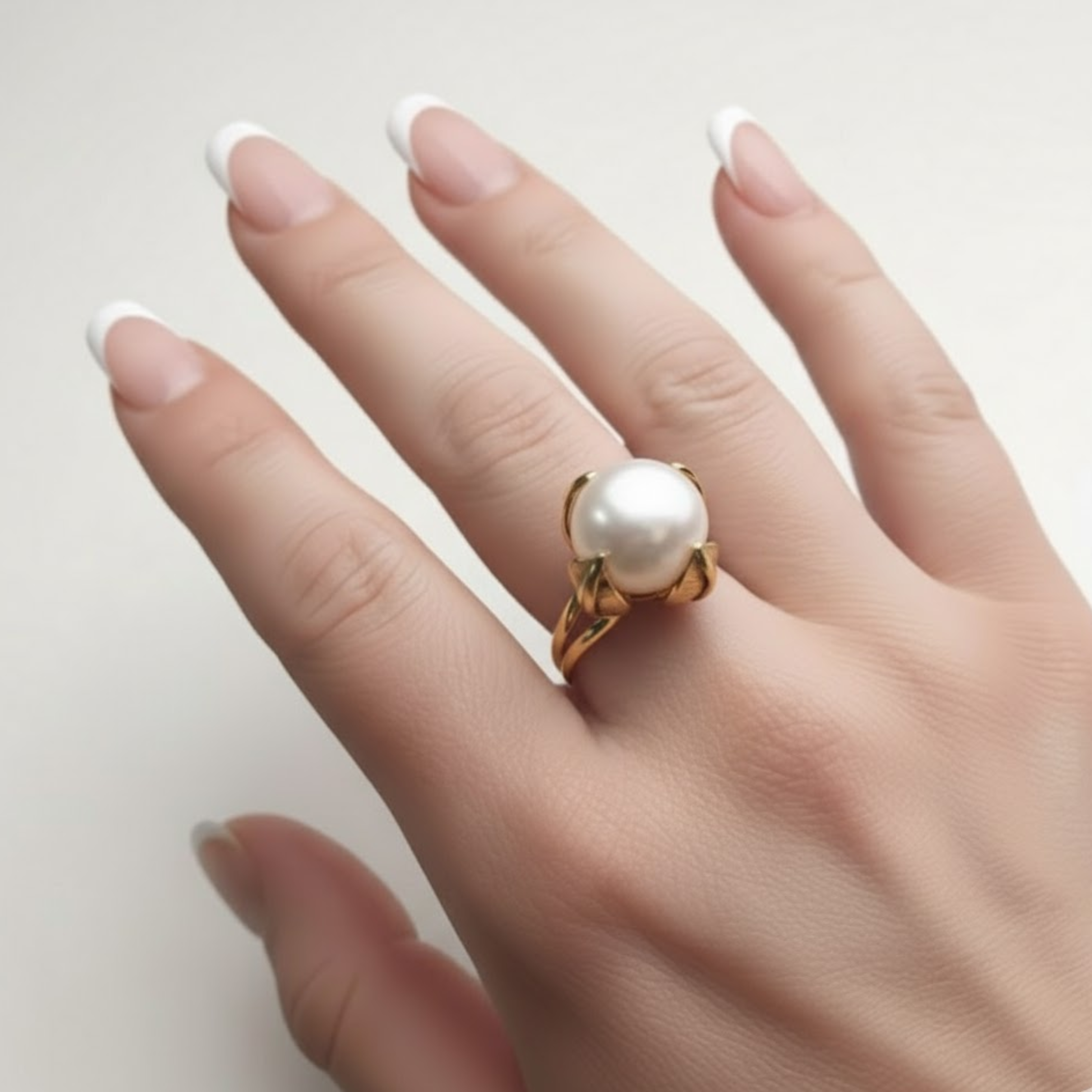 Elegant 18k Gold Vermeil Natural Pearl Ring, showcasing a pristine White Pearl, perfect for birthday or special occasion gifts.