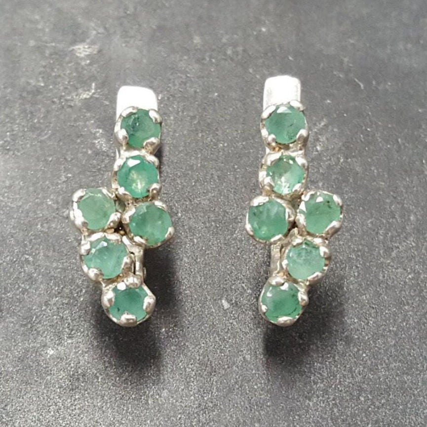 Natural Emerald Earrings made in 925 Sterling Silver with Round Natural Green Emerald in Prong setting, May Birthstone gift idea, symbolizes growth, harmony, and deep emotional healing, ideal for everyday wear and perfect for birthday gifting and special occasions.