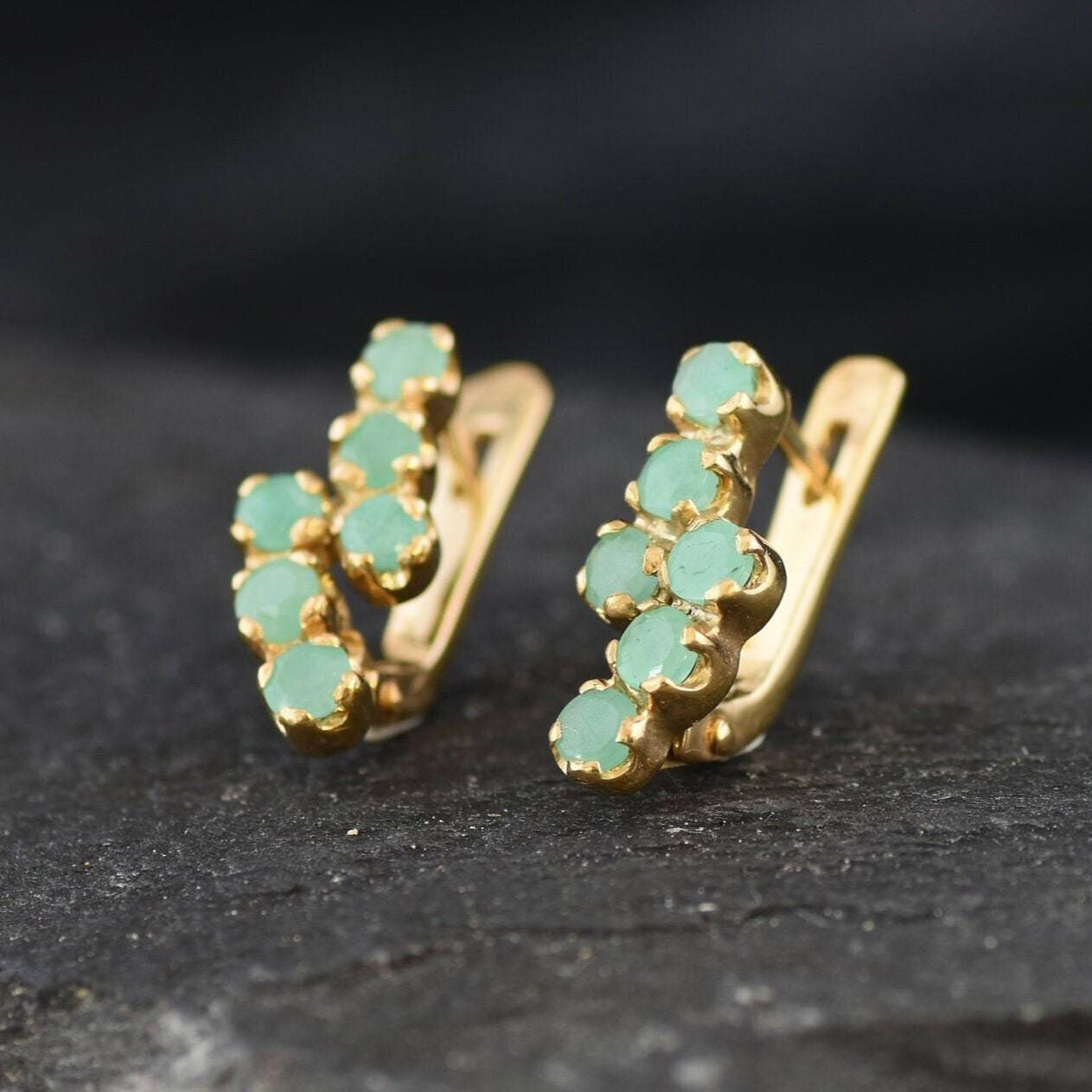 Natural Emerald Earrings made in 18k Gold Vermeil with Round Natural Green Emerald in Prong setting, May Birthstone gift idea, symbolizes growth, harmony, and deep emotional healing, ideal for everyday wear and perfect for birthday gifting and special occasions.