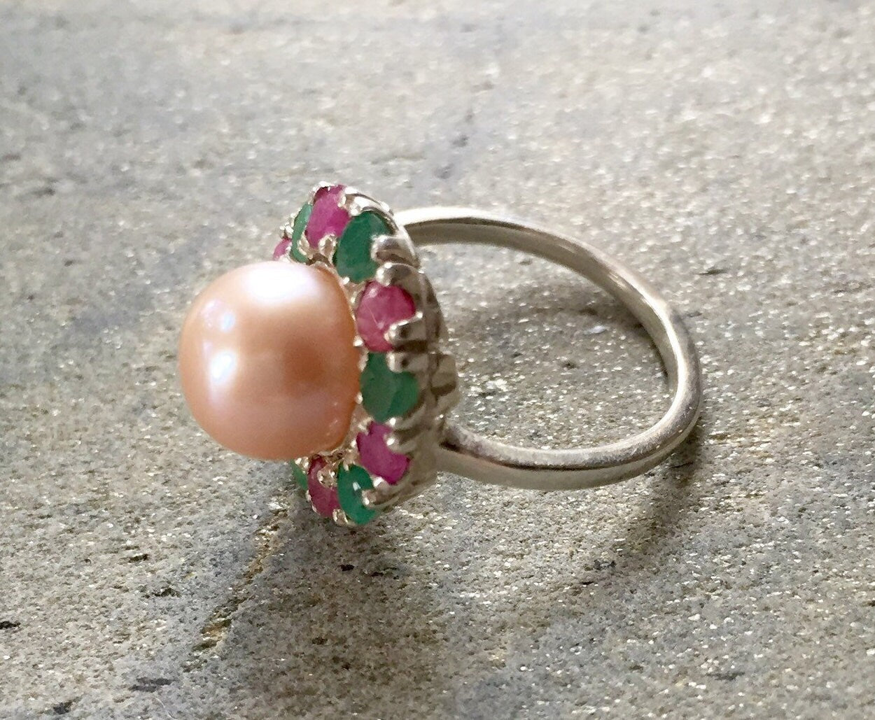 Vintage Pearl Ring, Pearl Ring, Emerald Ring, Vintage Rings, Birthstone Ring, Ruby Ring, Vintage Emerald Ring, Cream Pearl, Vintage Ruby