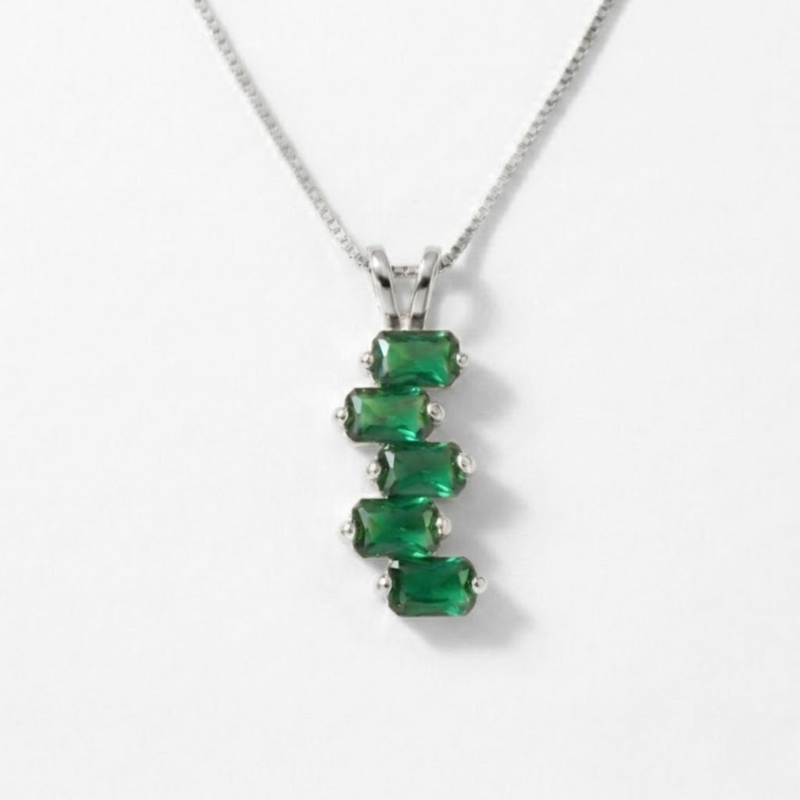 Created Emerald Pendant made in 925 Sterling Silver with Emerald Created Green Emerald in Cluster setting, May Birthstone gift idea, symbolizes, ideal for everyday wear and perfect for birthday gifting and special occasions.