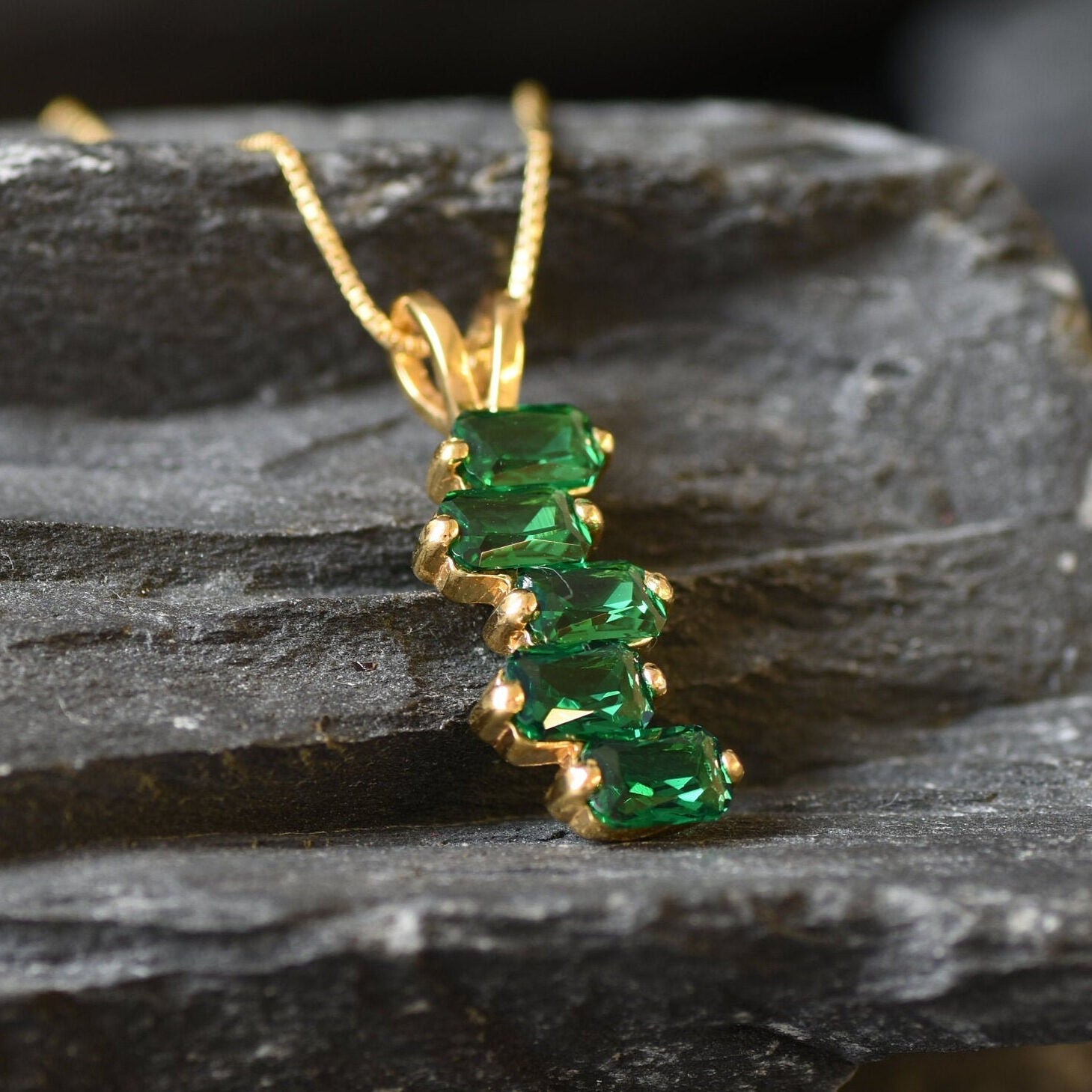 Chic 18k Gold Vermeil pendant with Created Emeralds, a thoughtful gift for May birthdays and elegant everyday wear.