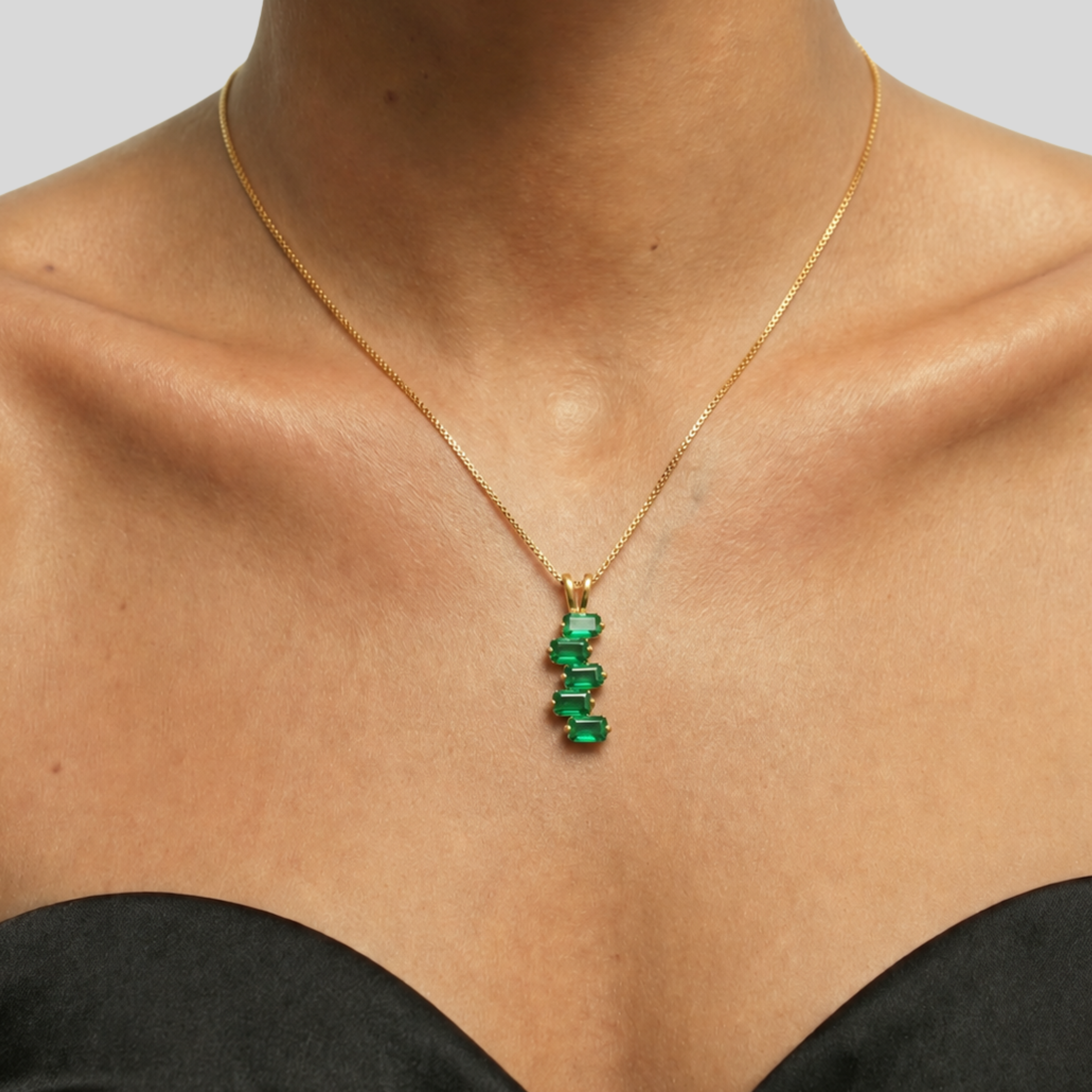 Elegant 18k Gold Vermeil Pendant featuring Created Emeralds, perfect for May birthdays and special occasions.