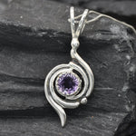 Amethyst Pendant, Natural Amethyst, Swirl Pendant, Vintage Pendant, Asymmetric Purple Pendant, February Birthstone, Solid Silver Pedant