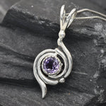 Amethyst Pendant, Natural Amethyst, Swirl Pendant, Vintage Pendant, Asymmetric Purple Pendant, February Birthstone, Solid Silver Pedant