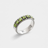 Gold Peridot Ring - Wide Rope Band - Green Eternity Ring