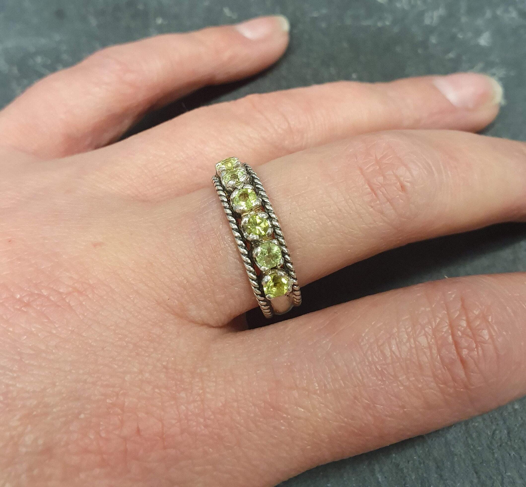 Half Eternity Band, Peridot Band, Natural Peridot, Peridot Ring, August Birthstone, Vintage Ring, Half Eternity Ring, August Ring
